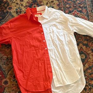 Maeve Red and White Casual Button Down Shirt